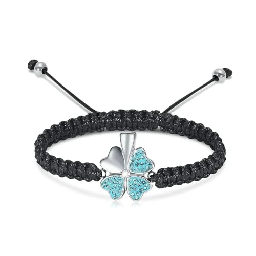 GMLRTOSPT Urnenarmband für Asche, vierblättriges Kleeblatt, verstellbarer Armreif, Gedenkschmuck, Beerdigungsandenken, Geschenk für Frauen und Mädchen, Blau von GMLRTOSPT