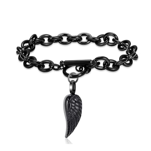 GMLRTOSPT Urnenarmband mit Engelsflügeln für Asche, Gedenkarmbänder, Ascheschmuck für Damen und Herren, Schwarz von GMLRTOSPT