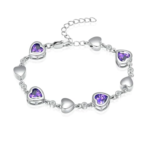 GMLRTOSPT Urnenarmband mit Geburtsstein in Herzform, Andenken, Gedenkgeschenk für geliebte Menschen, für Frauen und Mädchen, Silber-Lila von GMLRTOSPT