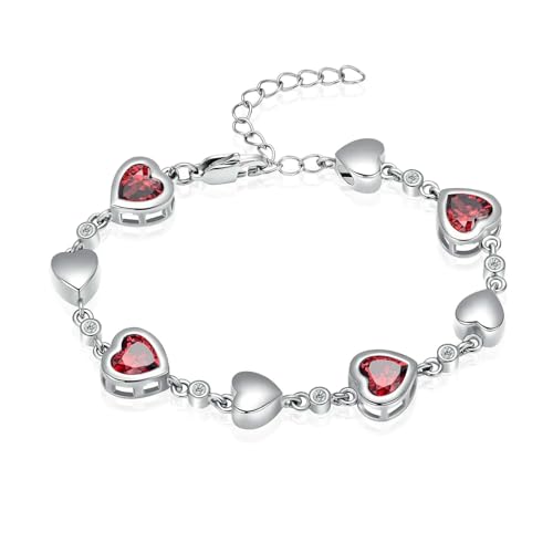 GMLRTOSPT Urnenarmband mit Geburtsstein in Herzform, Andenken, Gedenkgeschenk für geliebte Menschen, für Frauen und Mädchen, Silber-Rot von GMLRTOSPT