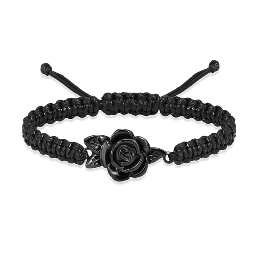 GMLRTOSPT Urnenarmband mit Rosenblütenmotiv für die Asche von Frauen, Gedenkarmbänder für die Einäscherung, Schwarz von GMLRTOSPT