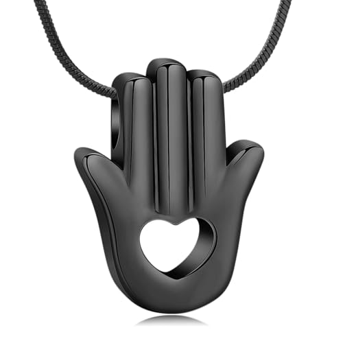 GMLRTOSPT Urnenkette für Asche, Einäscherungsschmuck, Edelstahl-Ascheanhänger, ausgehöhlte Andenkenkette, Gedenkschmuck, schwarz von GMLRTOSPT