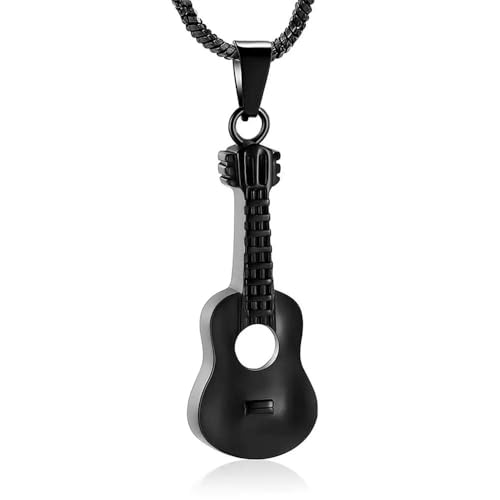 GMLRTOSPT Urnenkette für Asche, Gitarren-Einäscherungsschmuck, Edelstahl-Ascheanhänger für Damen und Herren, Andenken-Gedenk-Asche-Halskette, schwarz von GMLRTOSPT