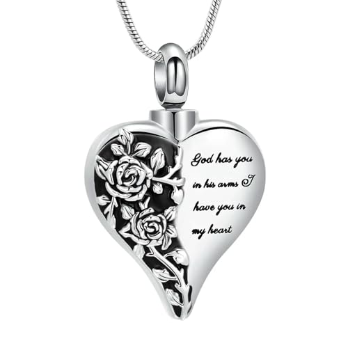 GMLRTOSPT Urnenkette für Asche, Herz, Einäscherungsschmuck, Rosenblüten-Asche-Anhänger, Edelstahl, Andenken, Gedenkschmuck für Frauen und Männer, Stahl von GMLRTOSPT