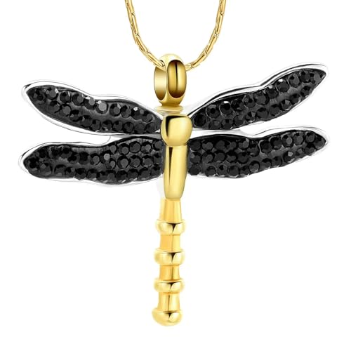 GMLRTOSPT Urnenkette für Asche, Libelle, Einäscherungsschmuck, Edelstahl, Asche-Anhänger, Kristall, für Damen und Herren, Andenken, Gedenkschmuck, Schwarz GMLRTOSPT Urnenkette für Asche, Libelle, Einäscherungsschmuck, Edelstahl, Asche-Anhänger, Kristall, für Damen und Herren, Andenken, Gedenkschmuck, Schwarz von GMLRTOSPT
