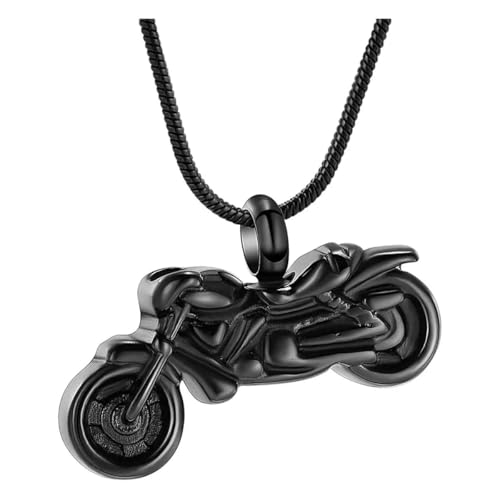 GMLRTOSPT Urnenkette für Asche, Motorrad-Einäscherungsschmuck für Frauen und Männer, Asche-Anhänger, Edelstahl, Andenken, Gedenken für Halskette, schwarz von GMLRTOSPT