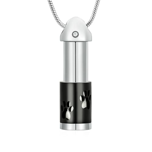 GMLRTOSPT Urnenkette für Asche, Pfotenabdruck, Einäscherungsschmuck, Edelstahl, Asche-Anhänger für Damen und Herren, Andenken, Gedenkschmuck, Schwarz von GMLRTOSPT