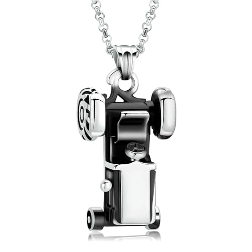GMLRTOSPT Urnenkette für Asche, Traktor-Einäscherungsschmuck, Edelstahl-Ascheanhänger für menschliches Haustier, Andenken, Gedenkschmuck für Männer, Retro von GMLRTOSPT