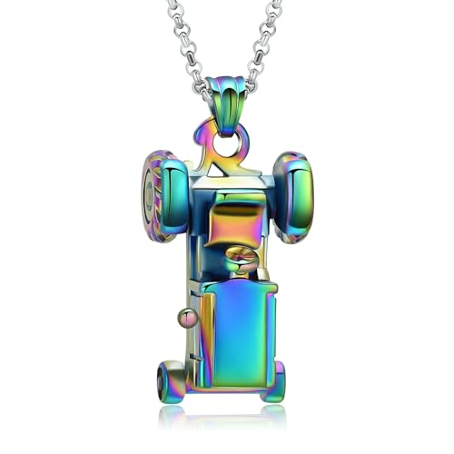 GMLRTOSPT Urnenkette für Asche, Traktor-Einäscherungsschmuck, Edelstahl-Ascheanhänger für menschliches Haustier, Andenken, Gedenkschmuck für Männer, bunt von GMLRTOSPT