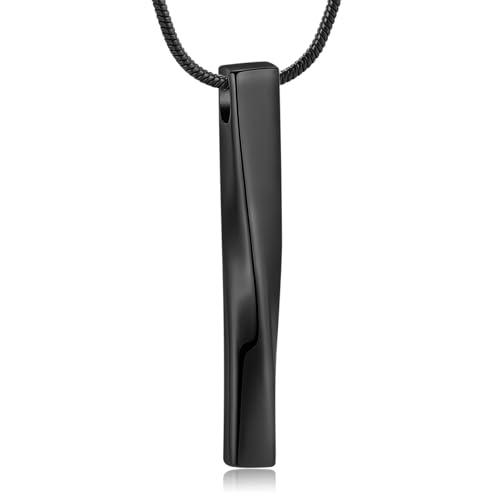 GMLRTOSPT Urnenkette für Asche, gedrehter Stab, Einäscherungsschmuck, Edelstahl-Ascheanhänger für Damen und Herren, Gedenk-Andenken für Schmuck, schwarz von GMLRTOSPT