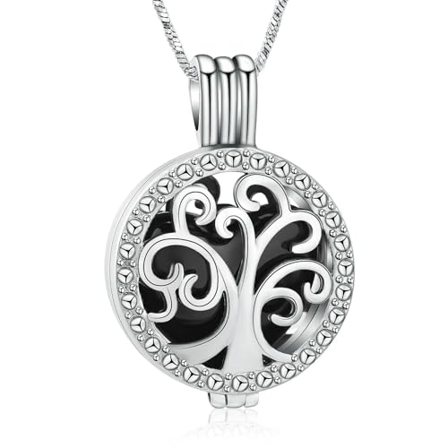 GMLRTOSPT Urnenkette mit Lebensbaum-Motiv, für Asche, für Damen und Herren, Gedenkasche, Andenken, Urnenschmuck, Stahl, Schwarz von GMLRTOSPT