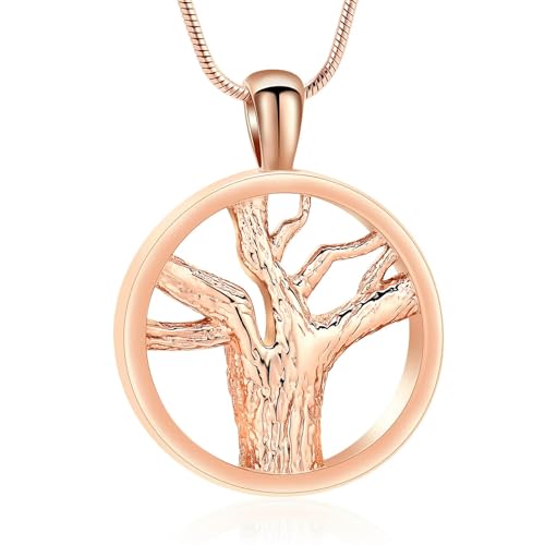 GMLRTOSPT Urnenkette mit Lebensbaum-Motiv für Asche, Edelstahl, Feuerbestattungsschmuck für Damen und Herren, Andenken, Gedenkschmuck, Rose von GMLRTOSPT
