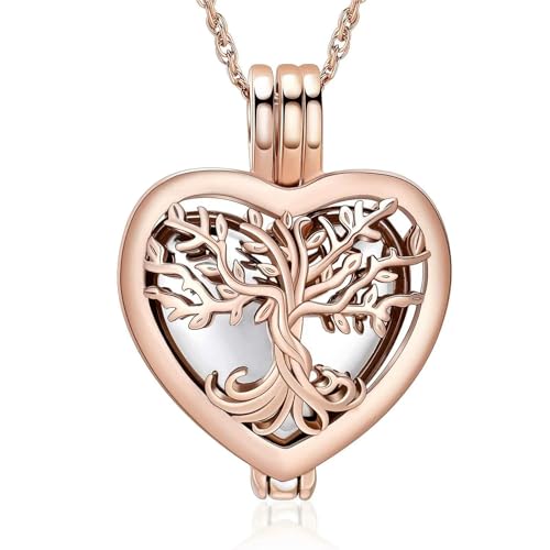 GMLRTOSPT Urnenkette mit Lebensbaum-Motiv für Asche, Herz-Einäscherungsschmuck für Frauen, Gedenkmedaillon-Halskette, Roséstahl von GMLRTOSPT
