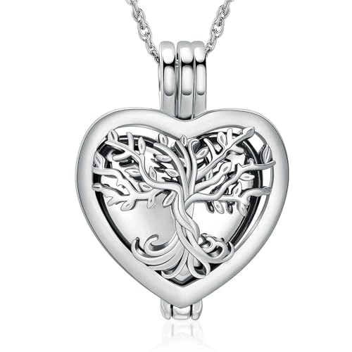 GMLRTOSPT Urnenkette mit Lebensbaum-Motiv für Asche, Herz-Einäscherungsschmuck für Frauen, Gedenkmedaillon-Halskette-Stahlblau_a von GMLRTOSPT