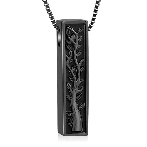 GMLRTOSPT Urnenkette mit Lebensbaum-Motiv für Asche, langer Streifen, Ascheanhänger, Feuerbestattungsschmuck, Gedenkanhänger für menschliche Asche, Andenkenanhänger für Damen und Herren, Schwarz von GMLRTOSPT
