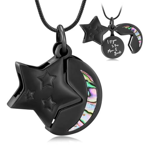 GMLRTOSPT Urnenkette mit Mond- und Sternmotiv für die Asche, für Damen und Herren, Andenken, Gedenkschmuck für die Asche, Schwarz von GMLRTOSPT