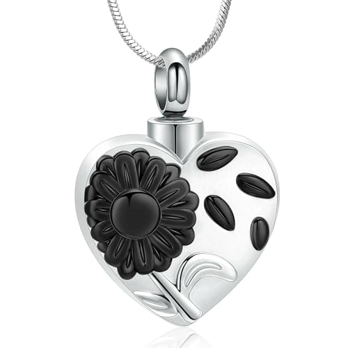 GMLRTOSPT Urnenkette mit Sonnenblumen-Anhänger aus Edelstahl für Asche, Herz-Gedenkkette, Andenken für Damen und Herren, Stahl, Schwarz GMLRTOSPT Urnenkette mit Sonnenblumen-Anhänger aus Edelstahl für Asche, Herz-Gedenkkette, Andenken für Damen und Herren, Stahl, Schwarz von GMLRTOSPT