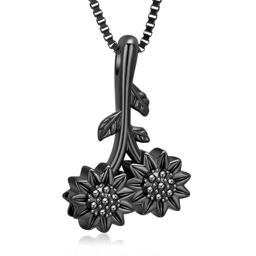 GMLRTOSPT Urnenkette mit Sonnenblumen-Anhänger für Asche, Edelstahl, Gedenkasche-Anhänger für Frauen und Männer, Andenken-Schmuck, Halskette, Schwarz von GMLRTOSPT