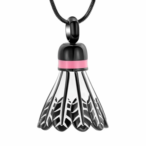 GMLRTOSPT Urnenketten aus Edelstahl in Badminton-Form für die Asche geliebter Menschen, Gedenkschmuck für die Asche von Hunden und Katzen, Schwarz von GMLRTOSPT