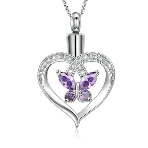 GMLRTOSPT Urnenketten für Asche, Herz, Einäscherungsschmuck für Asche, Andenkenanhänger für Asche für Frauen und Männer, Lila von GMLRTOSPT