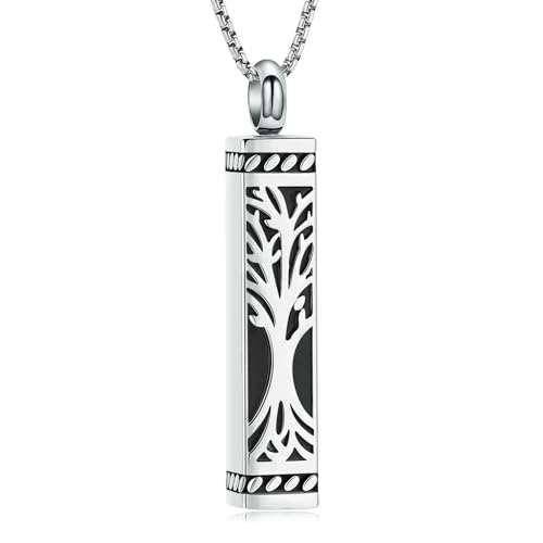 GMLRTOSPT Urnenketten mit Lebensbaum-Anhänger für Asche aus Edelstahl für Damen und Herren, Andenken, Gedenkasche, Halskette, Stahl von GMLRTOSPT