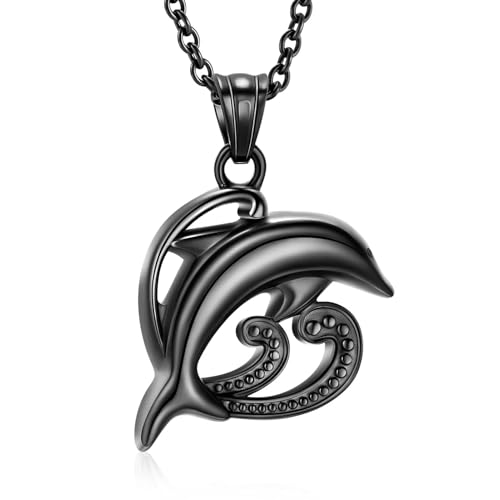 GMLRTOSPT Urnenschmuck für die Einäscherung, Delfin-Urnen-Halskette für Frauen und Männer, Gedenk-Urnenschmuck für Menschen/Haustiere, Schwarz von GMLRTOSPT