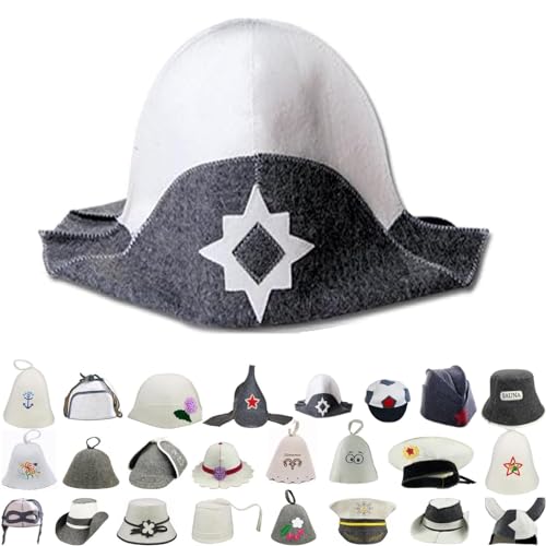 GMMH Saunahut Saunamütze aus Wollfilz - (1512 Weißer Stern) Filz Saunakappe für Damen und Herren, Filzkappe Mütze Filzhut Hut Kappe für Sauna von GMMH