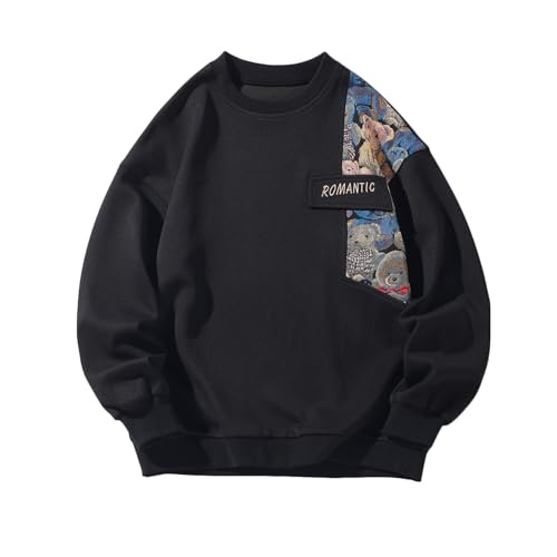 GMOYD Mens Round Neck Embroidered Sweatshirt Casual Long Sleeve Pullover Sweatshirt, Hw23592black, XL von GMOYD