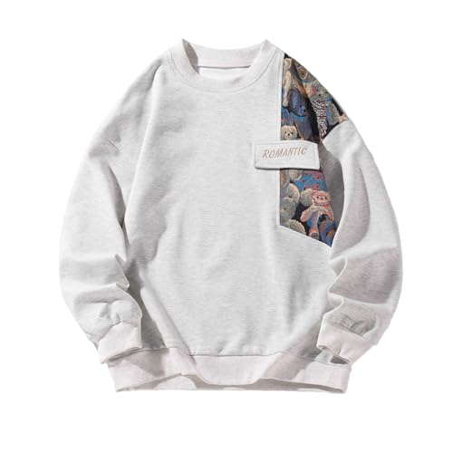 GMOYD Mens Round Neck Embroidered Sweatshirt Casual Long Sleeve Pullover Sweatshirt, Hw23592grey, XXL von GMOYD