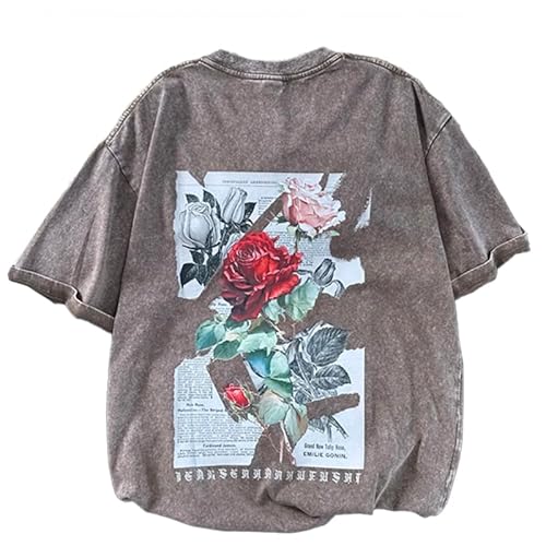 GMOYD Mens Washed T Shirt Distressed Graphic Tees Oversized Short Sleeve Tops Shirts, Khaki, L von GMOYD