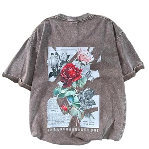 GMOYD Mens Washed T Shirt Distressed Graphic Tees Oversized Short Sleeve Tops Shirts, Khaki, M von GMOYD