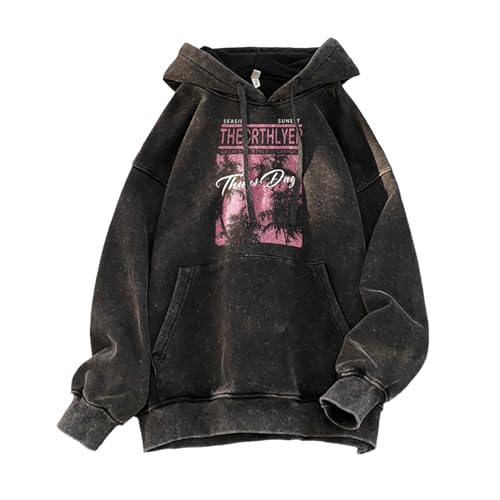 GMOYD Retro Washed Hoodies Mens Distressed Hoodie Sweatshirt Graphic Heavyweight Pullover Sweatshirt, 23xw99356black, Large von GMOYD