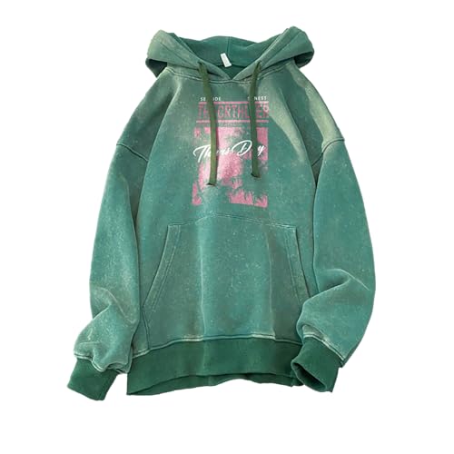 GMOYD Retro Washed Hoodies Mens Distressed Hoodie Sweatshirt Graphic Heavyweight Pullover Sweatshirt, 23xw99356green, XXL von GMOYD