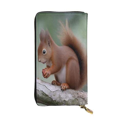 GMSGHJHDR . Süßes Eichhörnchen Lange Ledergeldbörse für Frauen mit Reißverschluss - PU Leder Geldbörse mit mehreren Kartenfächern und Münzfach, stilvolle Clutch Phone Card Holder, Größe 3D, von GMSGHJHDR