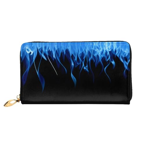 GMSGHJHDR 3D Blue Flame Lange Leder Geldbörse für Damen mit Reißverschluss - PU Leder Geldbörse mit mehreren Kartenfächern und Münzfach, Stilvolle Clutch Phone Card Holder, Größe 3D, Einheitsgröße, von GMSGHJHDR