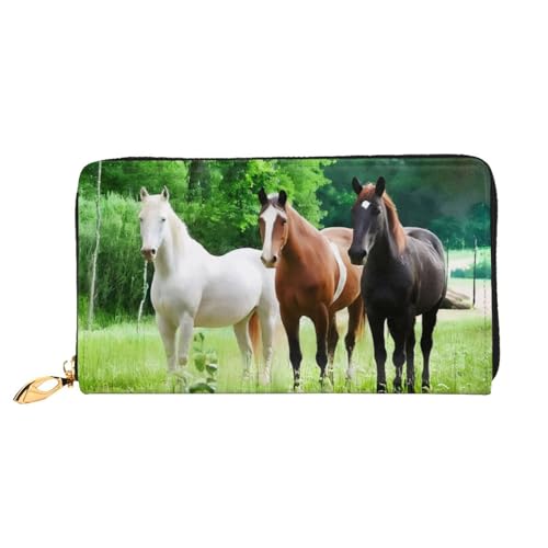 GMSGHJHDR 3D Braun Weiß Pferd Lange Leder Geldbörse für Frauen mit Reißverschluss - PU Leder Geldbörse mit Mehrere Kartenfächer und Münzfach, Stilvolle Clutch Phone Card Holder, Größe 3D, von GMSGHJHDR
