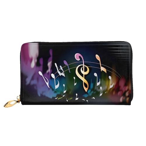 GMSGHJHDR 3D Bunte Musiknoten Lange Ledergeldbörse für Frauen mit Reißverschluss - PU Leder Geldbörse mit mehreren Kartenfächern und Münzfach, stilvolle Clutch-Handy-Kartenhalter, Größe 3D, von GMSGHJHDR