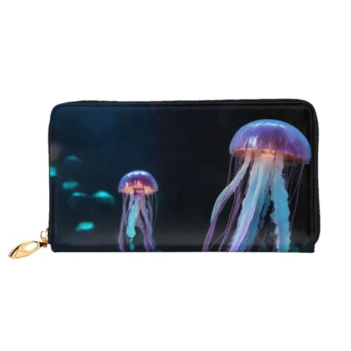 GMSGHJHDR 3D Color Quallen Lange Ledergeldbörse für Damen mit Reißverschluss - PU-Leder Geldbörse mit mehreren Kartenfächern und Münzfach, stilvoller Clutch-Handy-Kartenhalter, Größe 3D, von GMSGHJHDR