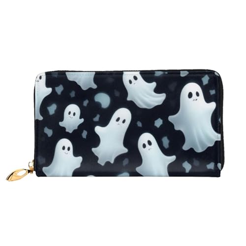 GMSGHJHDR 3D Cute White Ghost Halloween Pattern Long Leather Wallet for Women with Zip - Pu Leather Purse with Multiple Card Slots and Coin Pocket, Stylish Clutch Phone Card Holder, Größe 3D, von GMSGHJHDR