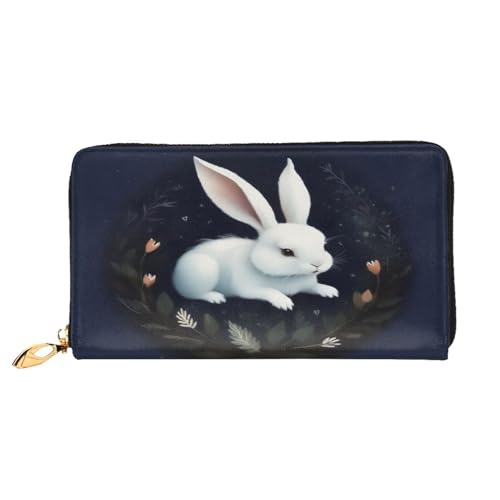 GMSGHJHDR 3D Cute White Rabbit Long Leather Wallet for Women with Zip - Pu Leather Purse with Multiple Card Slots and Coin Pocket, Stylish Clutch Phone Card Holder, Größe 3D, Einheitsgröße, von GMSGHJHDR