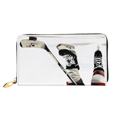 GMSGHJHDR 3D Eishockey Muster Lange Leder Geldbörse für Frauen mit Reißverschluss - PU Leder Geldbörse mit mehreren Kartenfächern und Münzfach, Stilvolle Clutch Phone Card Holder, Größe 3D, von GMSGHJHDR