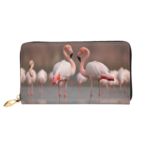 GMSGHJHDR 3D Flamingo Weiß Lange Leder Geldbörse für Damen mit Reißverschluss - PU Leder Geldbörse mit mehreren Kartenfächern und Münzfach, Stilvolle Clutch Phone Card Holder, Größe 3D, Einheitsgröße, von GMSGHJHDR