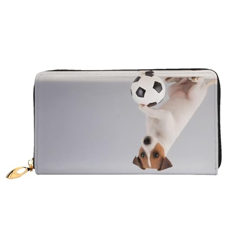 GMSGHJHDR 3D Fußball und Hunde Lange Leder Geldbörse für Frauen mit Reißverschluss - PU Leder Geldbörse mit mehreren Kartenfächern und Münzfach, stilvolle Clutch Handy Kartenhalter, Größe 3D, von GMSGHJHDR