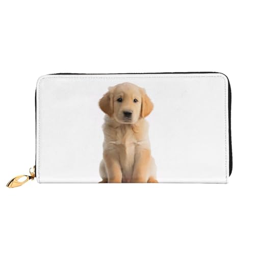 GMSGHJHDR 3D Golden Retrievers Lange Leder Geldbörse für Frauen mit Reißverschluss - PU Leder Geldbörse mit mehreren Kartenfächern und Münzfach, Stilvolle Clutch Phone Card Holder, Größe 3D, von GMSGHJHDR
