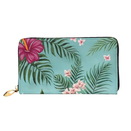 GMSGHJHDR 3D Hawaiian Tropical Leaves Flowers Long Leather Wallet for Women with Zip - Pu Leather Purse with Multiple Card Slots and Coin Pocket, Stylish Clutch Phone Card Holder, Größe 3D, von GMSGHJHDR