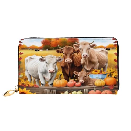GMSGHJHDR 3D Highland Cow Long Leather Wallet for Women with Zip - Pu Leather Purse with Multiple Card Slots and Coin Pocket, Stylish Clutch Phone Card Holder, Größe 3D, Einheitsgröße, Minimalistisch von GMSGHJHDR