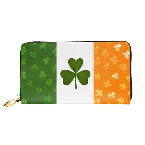 GMSGHJHDR 3D Irish Flag Lange Leder Geldbörse für Frauen mit Reißverschluss - PU Leder Geldbörse mit mehreren Kartenfächern und Münzfach, Stilvolle Clutch Phone Card Holder, Größe 3D, Einheitsgröße, von GMSGHJHDR