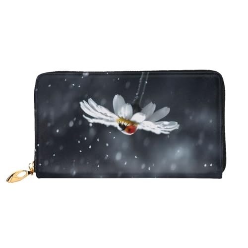 GMSGHJHDR 3D Ladybug On Flower Lange Leder Geldbörse für Frauen mit Reißverschluss - PU Leder Geldbörse mit mehreren Kartenfächern und Münzfach, Stilvolle Clutch Phone Card Holder, Größe 3D, von GMSGHJHDR