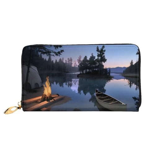 GMSGHJHDR 3D Lake Camping Lange Leder Geldbörse für Damen mit Reißverschluss - PU Leder Geldbörse mit mehreren Kartenfächern und Münzfach, Stilvolle Clutch Phone Card Holder, Größe 3D, Einheitsgröße, von GMSGHJHDR
