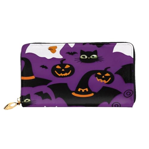 GMSGHJHDR 3D Lila Halloween Horror Lange Leder Geldbörse für Frauen mit Reißverschluss - PU Leder Geldbörse mit Mehrere Kartenfächer und Münzfach, Stilvolle Clutch Phone Card Holder, Größe 3D, von GMSGHJHDR